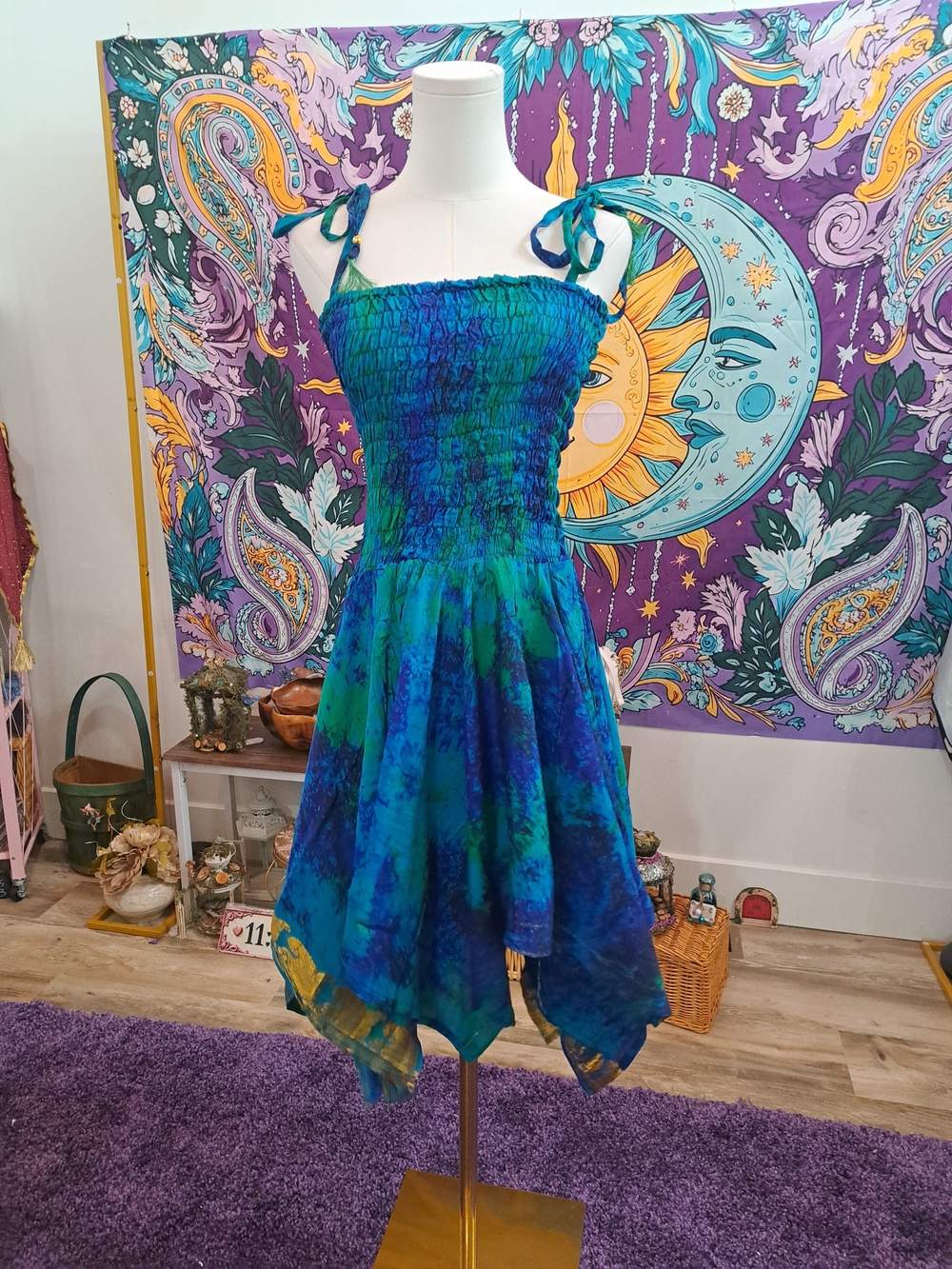 Enchanted Lagoon 100% Silk Fairy Dress | Peacock Handkerchief Dress S– 3XL